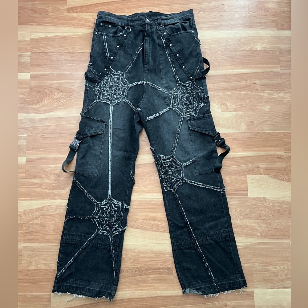Edgy Black Web Design Relaxed Jeans